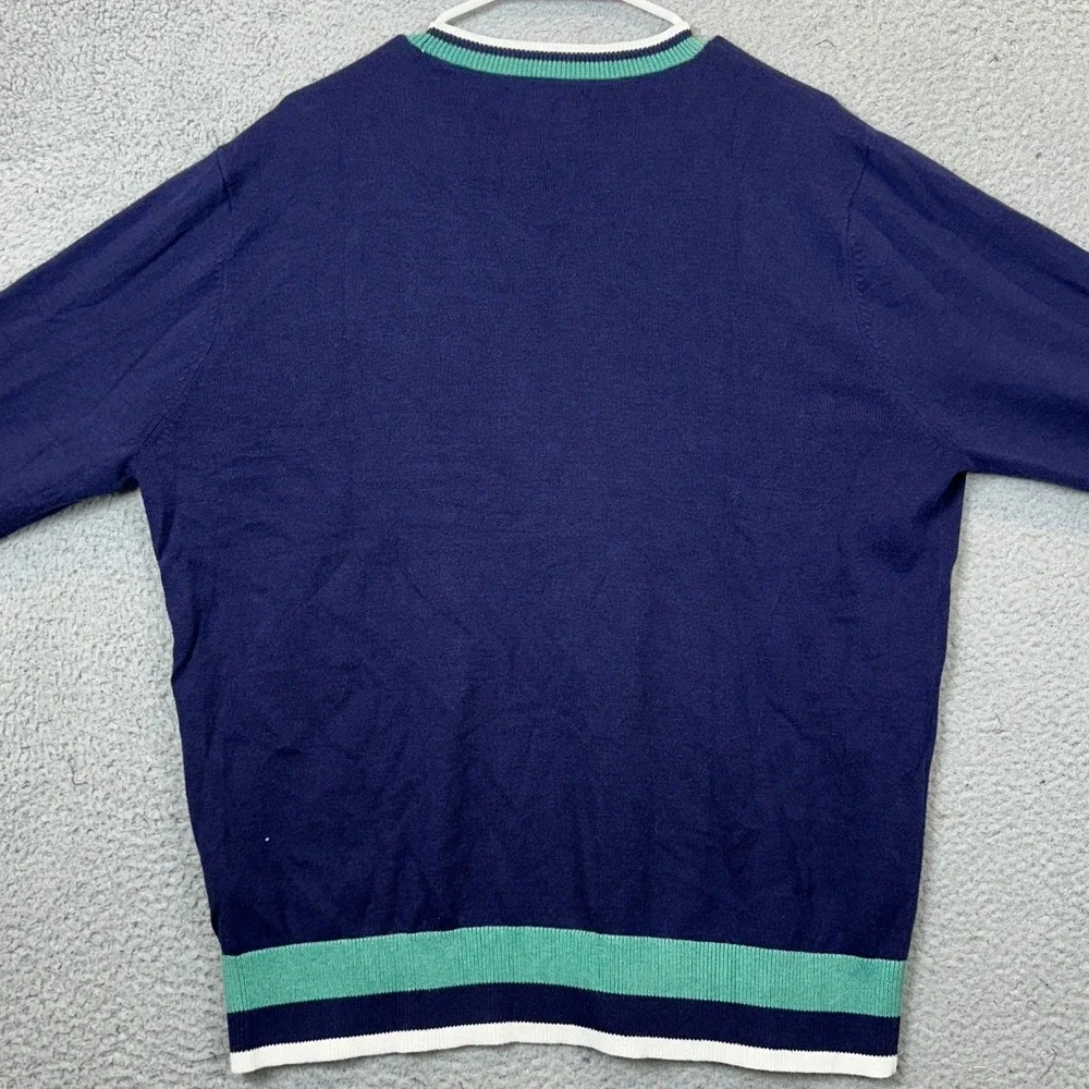Bonobos Sweater Mens Large Crew Neck Navy Blue Striped Trim Knit Pullover EUC